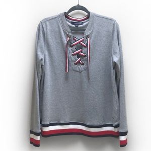 Hilfiger cozy French Terry sweatshirt sz L lace-up